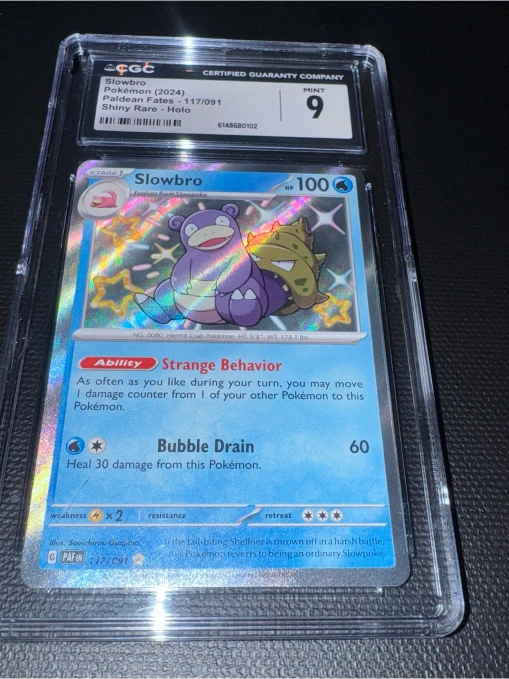CGC Graded mint 9 Slowbro Shiny Rare Holo Card -(Paldean Fates 117/091)